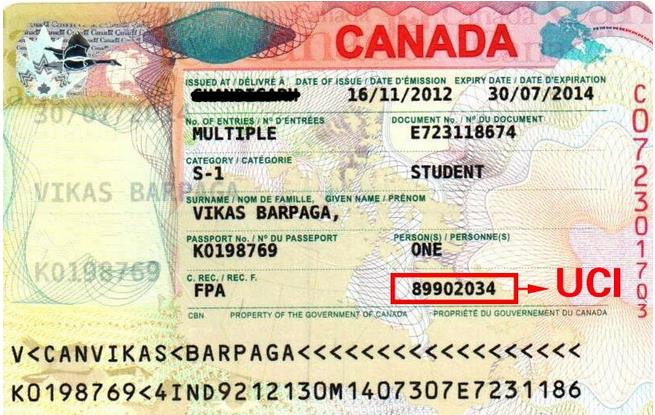 加拿大签证上的UCI